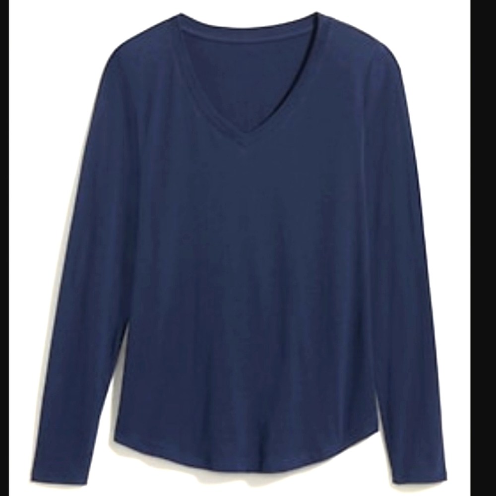 EveryWear Petite Navy V-Neck Long Sleeve Tee